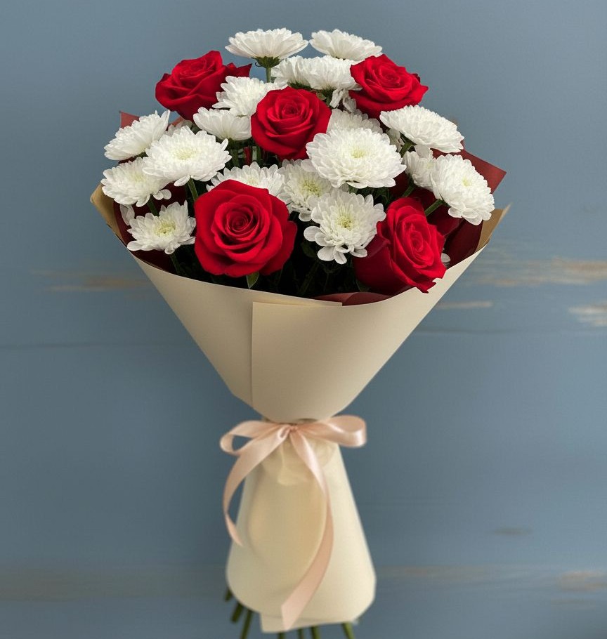 Букет цветов из: Розы и Хризантемы в Партените