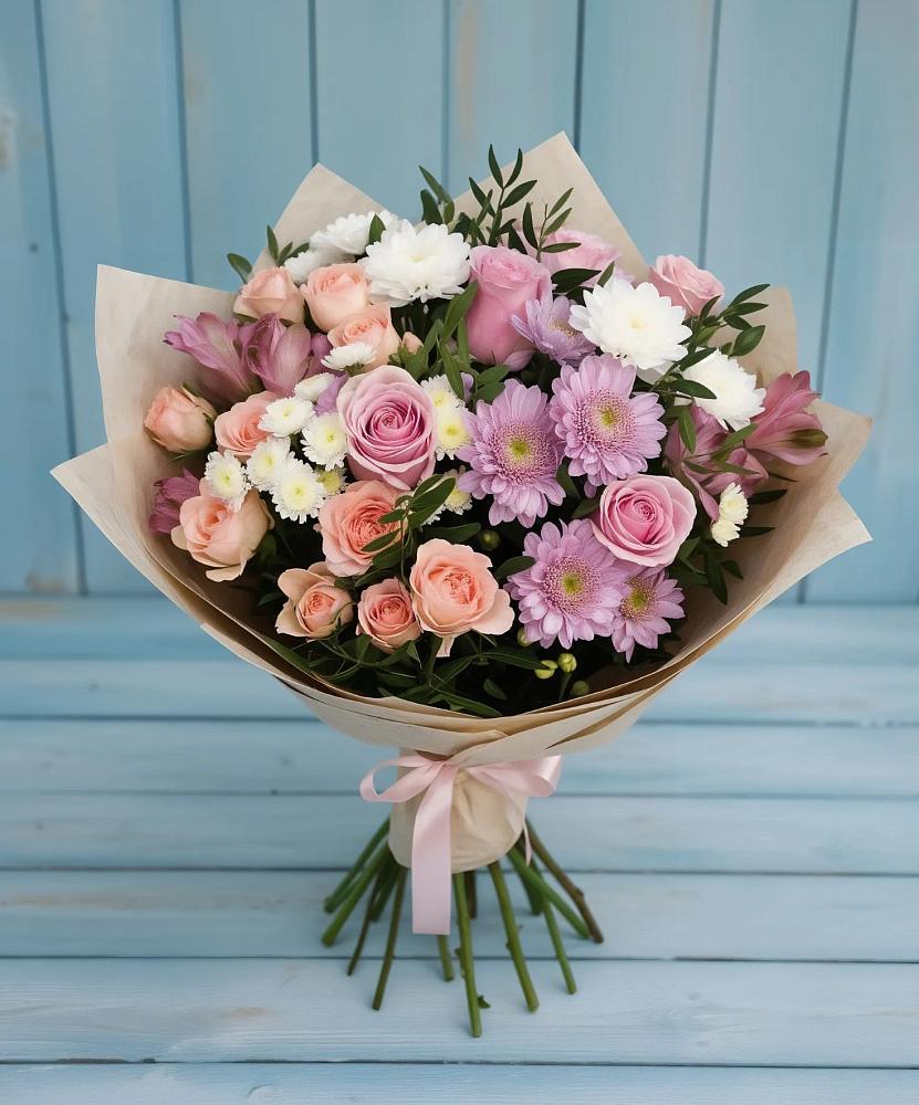 Букет цветов из: Хризантемы, Розы и Альстромерии в Партените