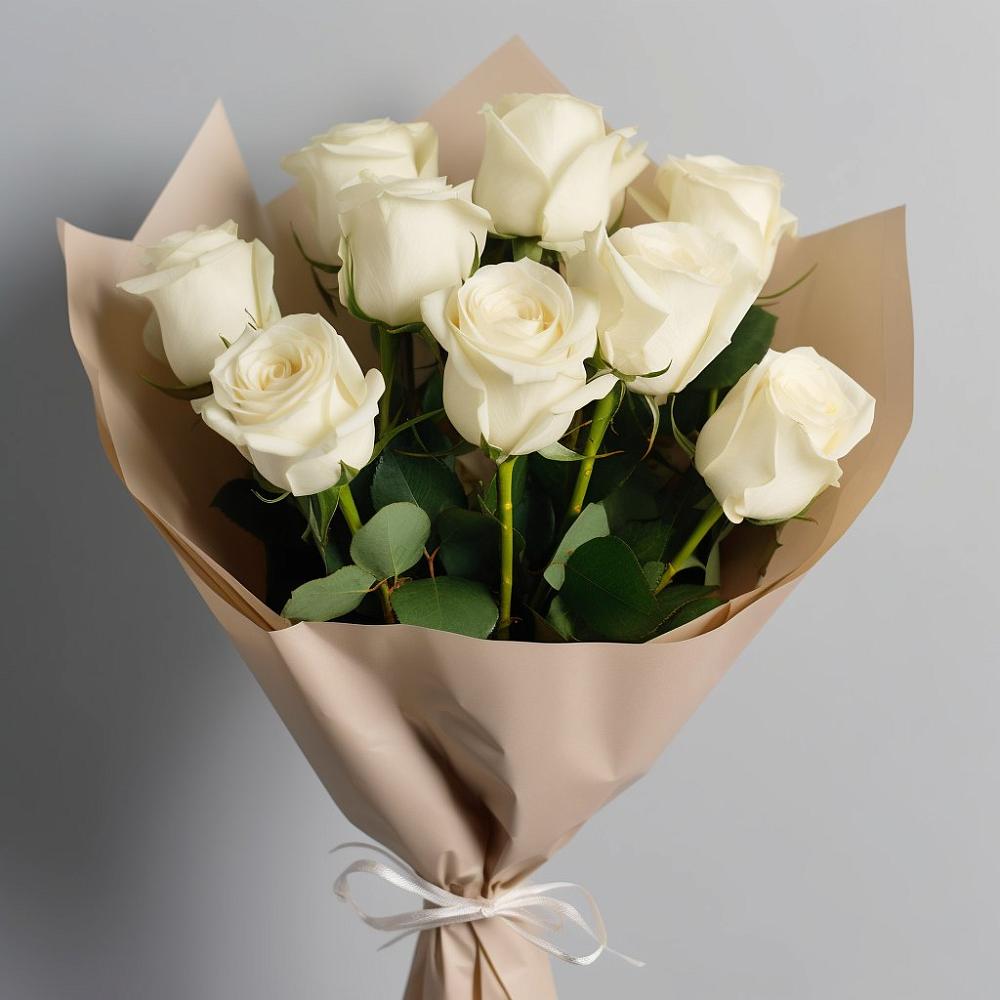 Букет 9 Белых роз Эдлесс Лав в Партените