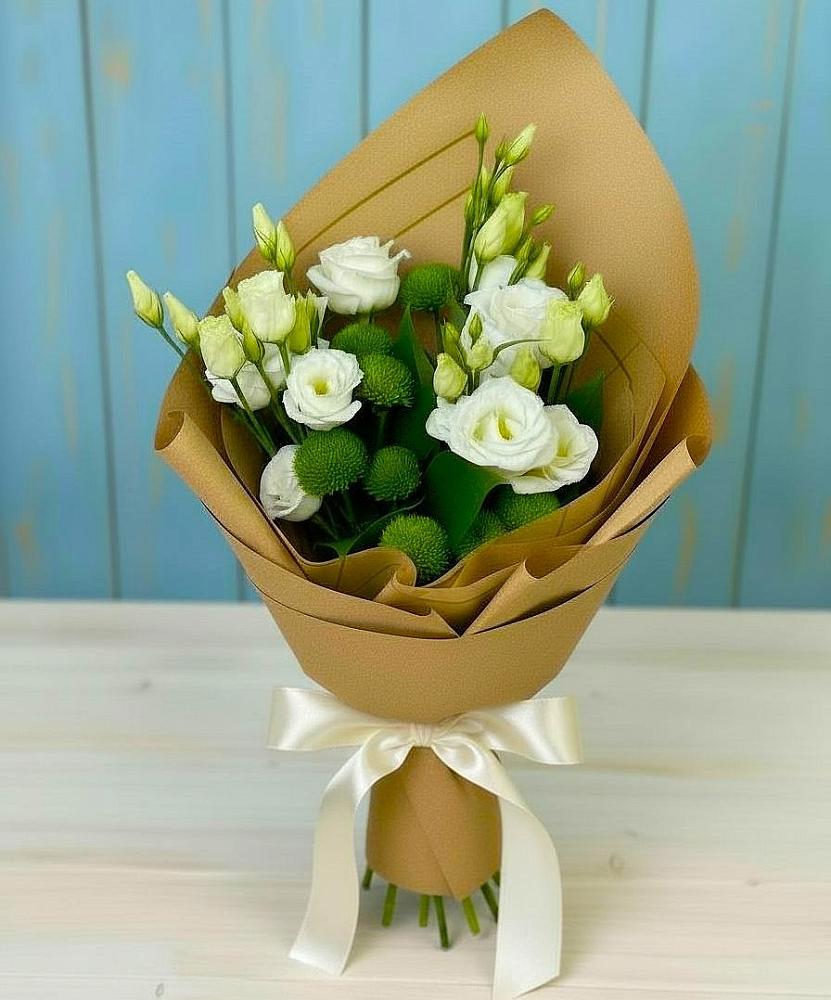 Букет цветов из: Хризантемы и Лизиантусы в Партените