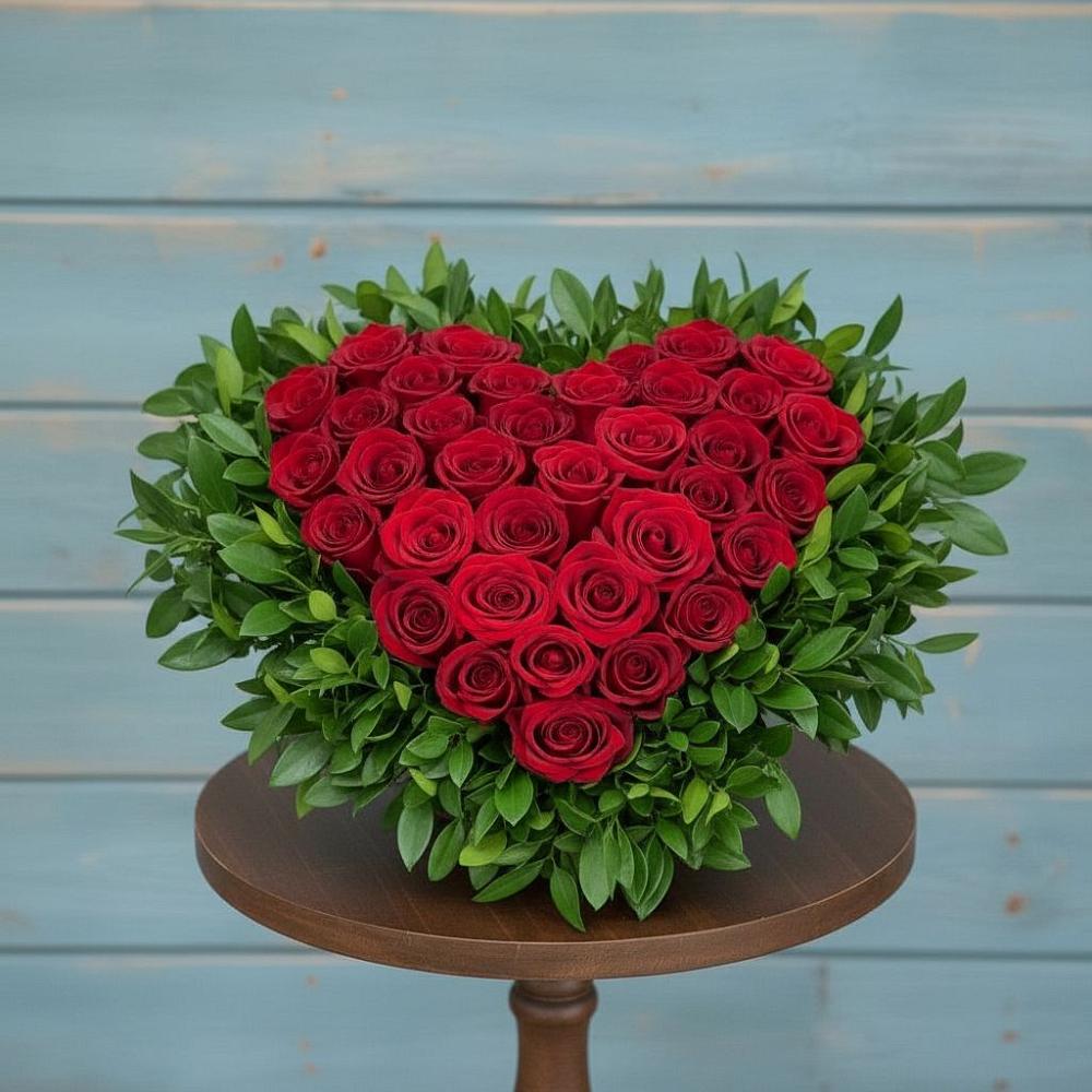 Цветочная композиция из Розы в виде сердца в Партените