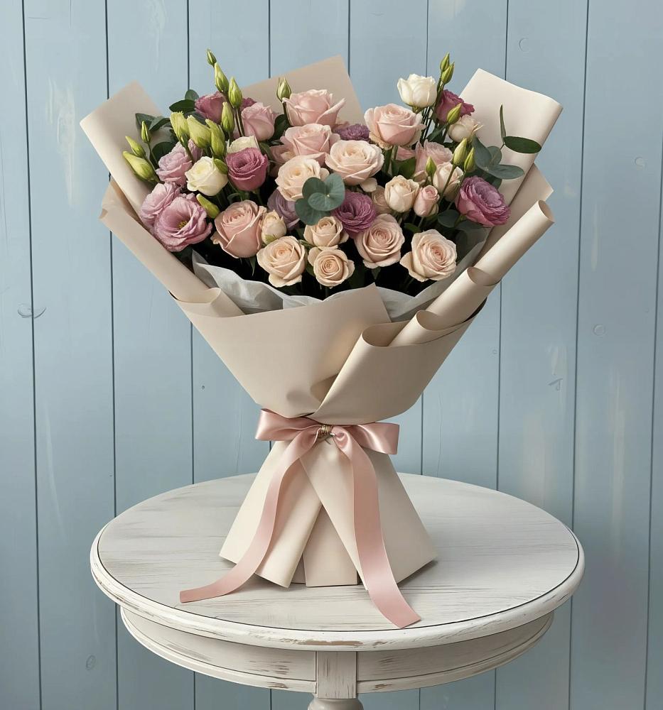 Букет цветов из: Розы и Лизиантусы в Партените