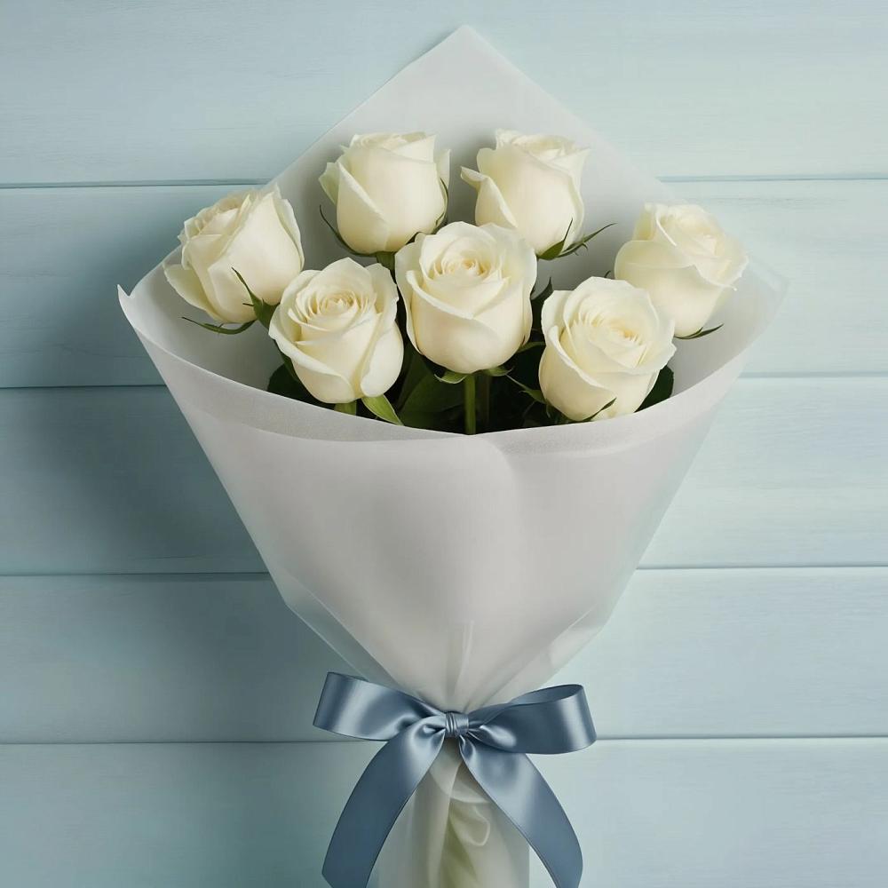 Букет 7 Белых роз Эдлесс Лав в Партените